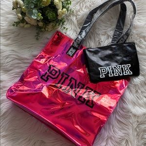 Hot pink holographic tote